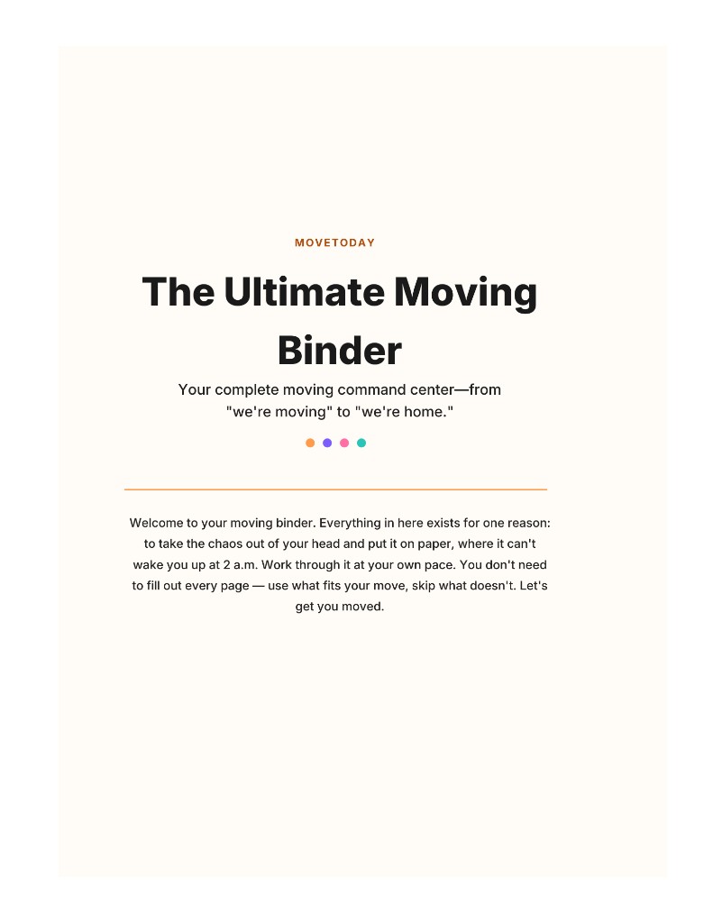 Ultimate Moving Binder cover page